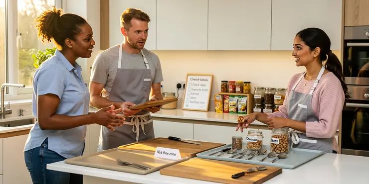 How can I prevent cross-contamination with nuts in the kitchen?