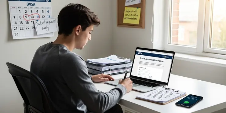 How do I request special accommodations for the DVSA Theory Test?