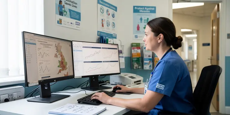 How does the UK monitor measles outbreaks?