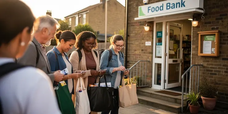 What should I bring with me when visiting a food bank?