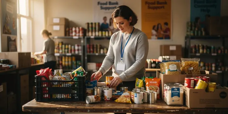 What types of food are typically available at a food bank?
