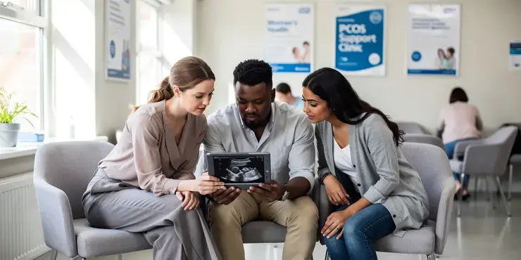 What ultrasound findings matter in PCOS symptoms self diagnosis?