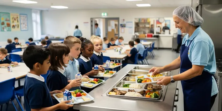 Who is responsible for providing school meals in the UK?